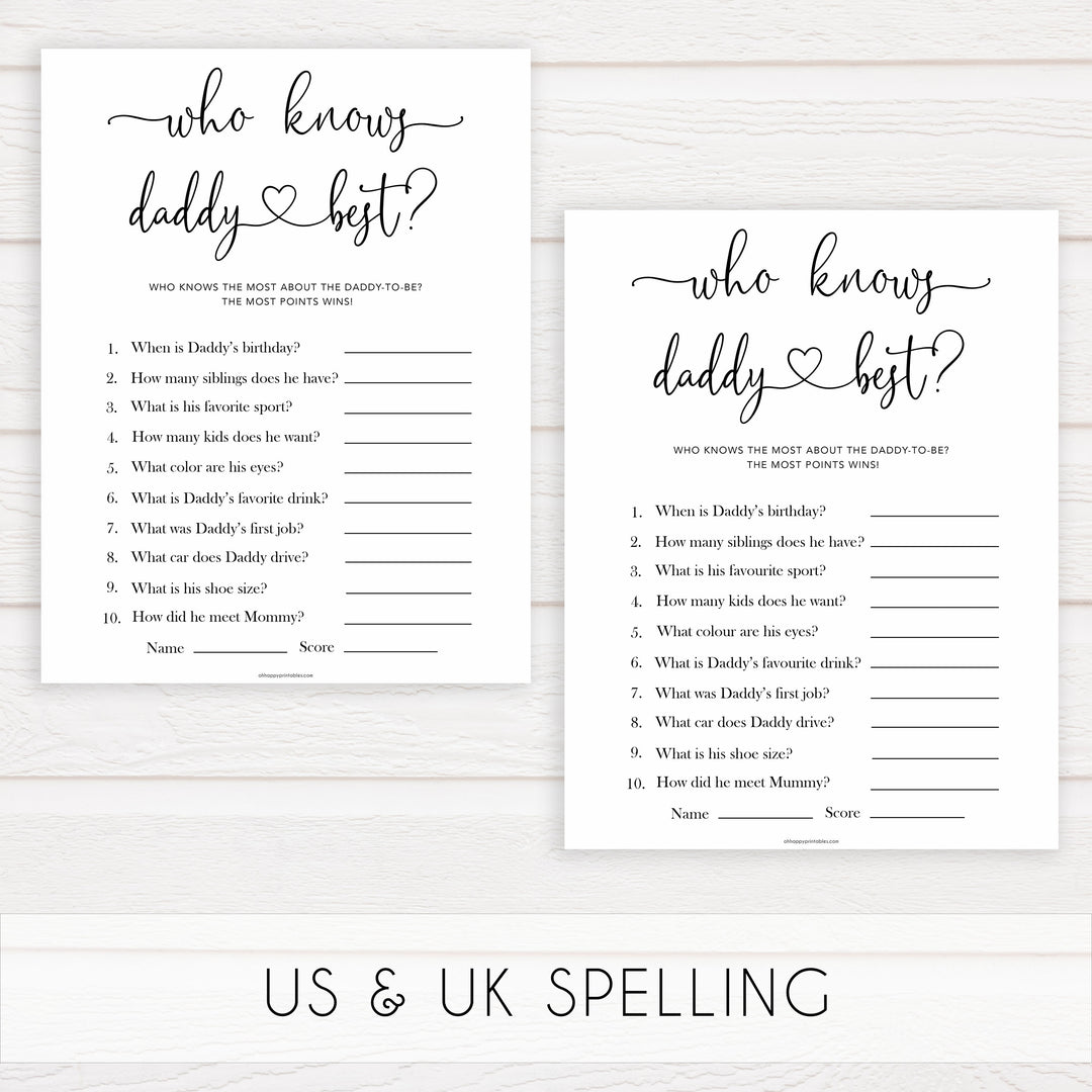 Minimalist baby shower games, who knows daddy best baby games, 10 baby game bundles, fun baby games, printable baby games, top baby games, popular baby games, labor or porn games, neutral baby games, gender reveal games