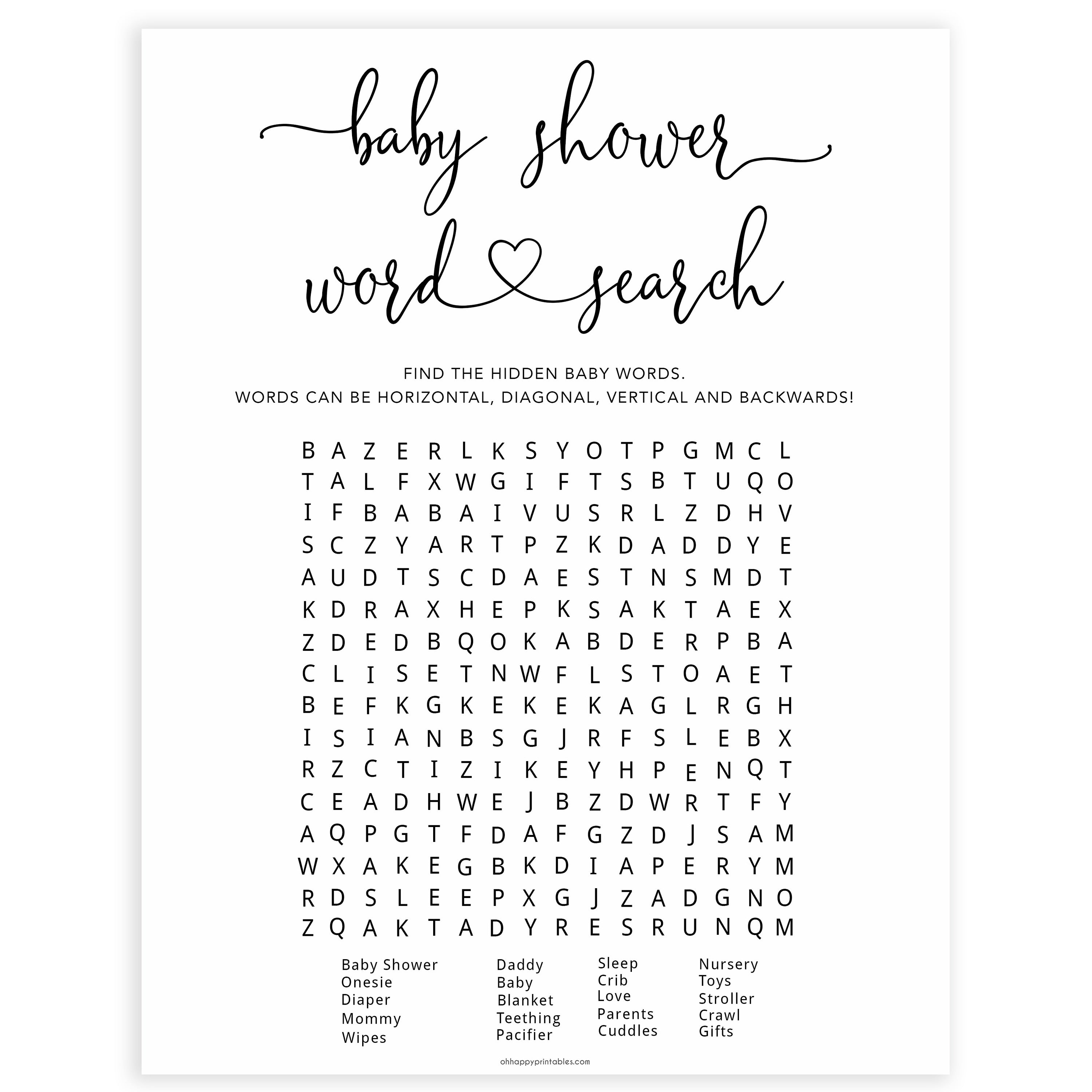 Minimalist baby shower games, word search baby games, 10 baby game bundles, fun baby games, printable baby games, top baby games, popular baby games, labor or porn games, neutral baby games, gender reveal games