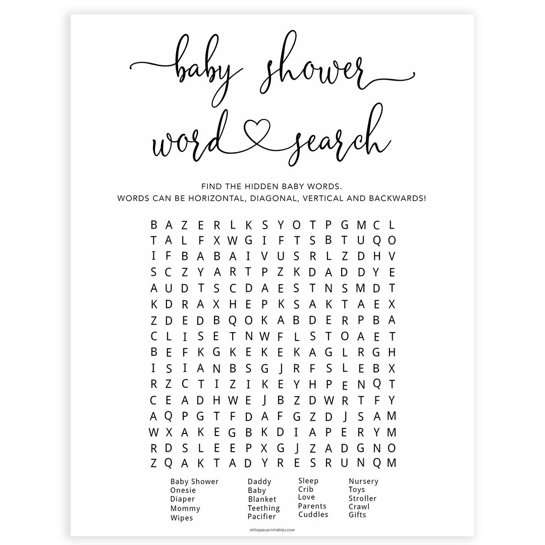 Minimalist baby shower games, word search baby games, 10 baby game bundles, fun baby games, printable baby games, top baby games, popular baby games, labor or porn games, neutral baby games, gender reveal games