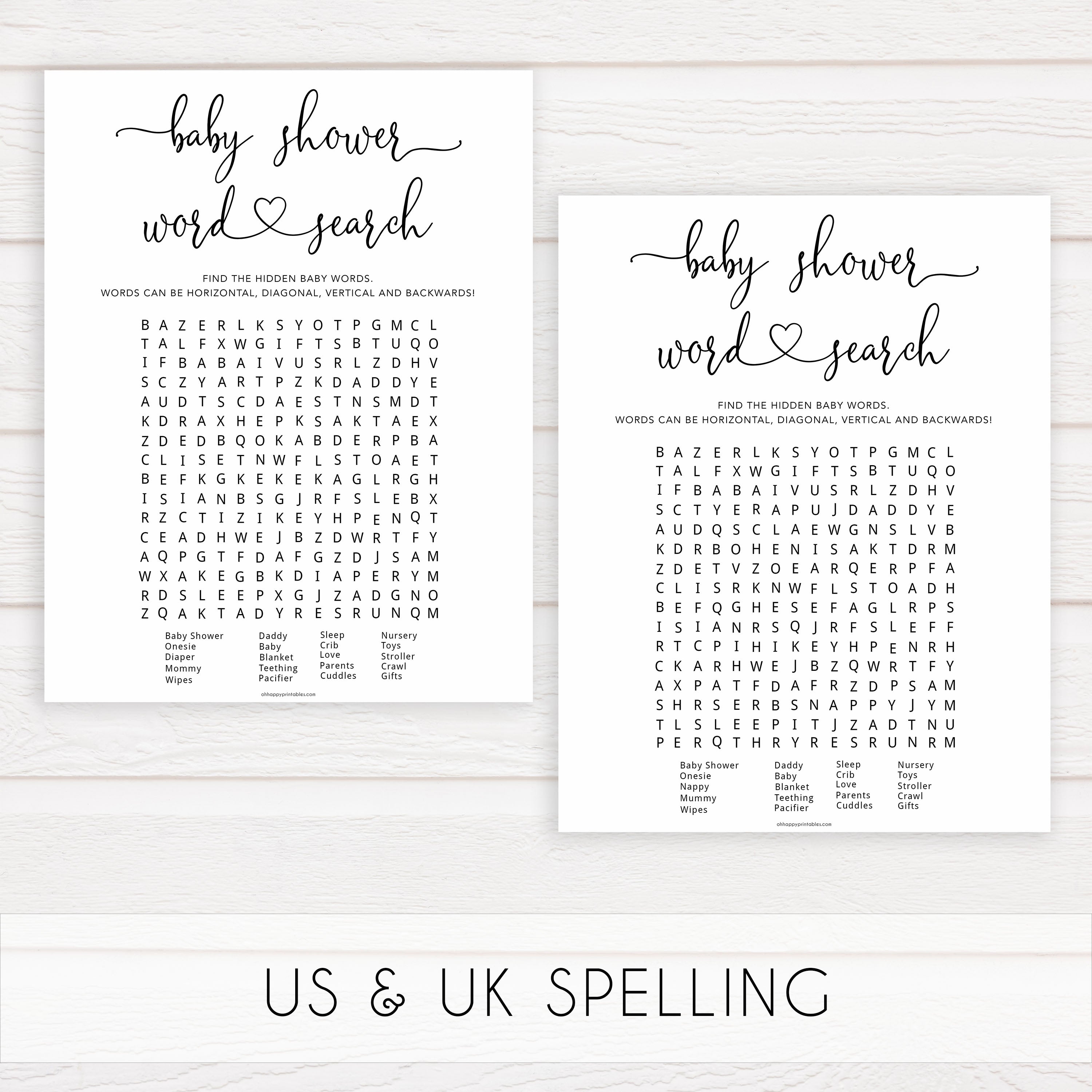 Minimalist baby shower games, word search baby games, 10 baby game bundles, fun baby games, printable baby games, top baby games, popular baby games, labor or porn games, neutral baby games, gender reveal games