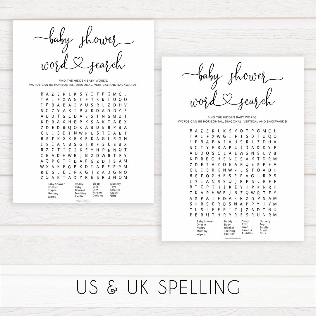 Minimalist baby shower games, word search baby games, 10 baby game bundles, fun baby games, printable baby games, top baby games, popular baby games, labor or porn games, neutral baby games, gender reveal games