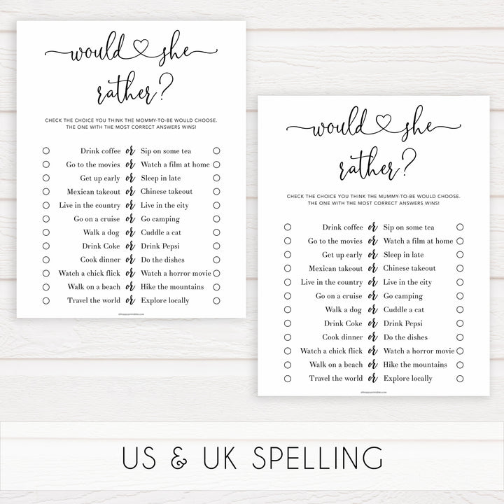 Minimalist baby shower games, would she rather baby games, 10 baby game bundles, fun baby games, printable baby games, top baby games, popular baby games, labor or porn games, neutral baby games, gender reveal games