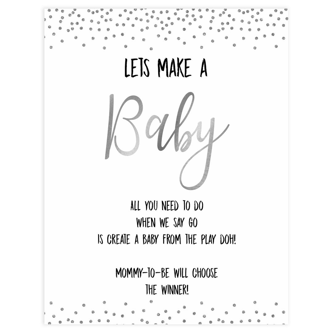lets make a baby game, baby ply do game, Printable baby shower games, baby silver glitter fun baby games, baby shower games, fun baby shower ideas, top baby shower ideas, silver glitter shower baby shower, friends baby shower ideas