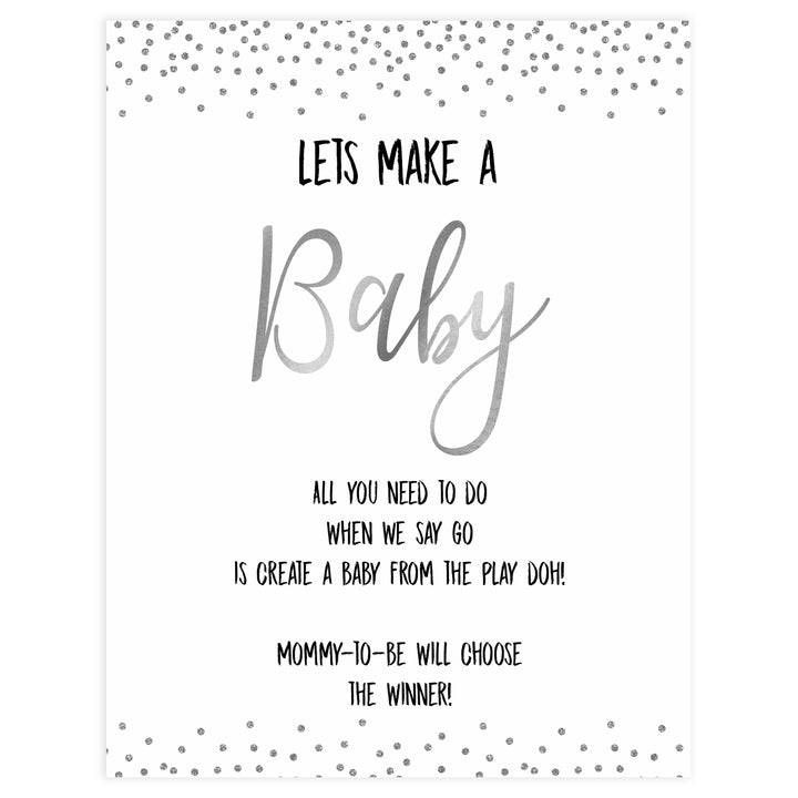 lets make a baby game, baby ply do game, Printable baby shower games, baby silver glitter fun baby games, baby shower games, fun baby shower ideas, top baby shower ideas, silver glitter shower baby shower, friends baby shower ideas