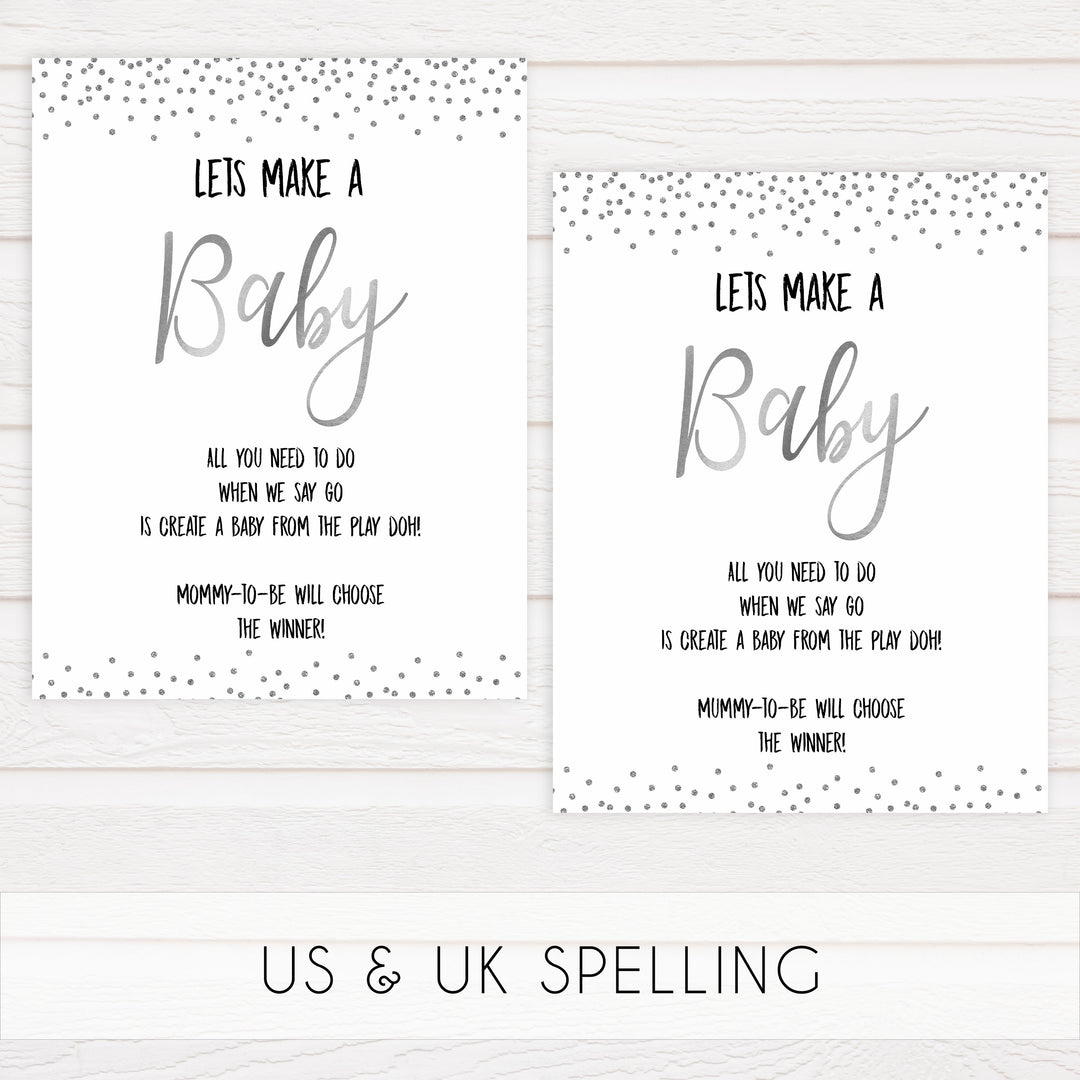 lets make a baby game, baby ply do game, Printable baby shower games, baby silver glitter fun baby games, baby shower games, fun baby shower ideas, top baby shower ideas, silver glitter shower baby shower, friends baby shower ideas