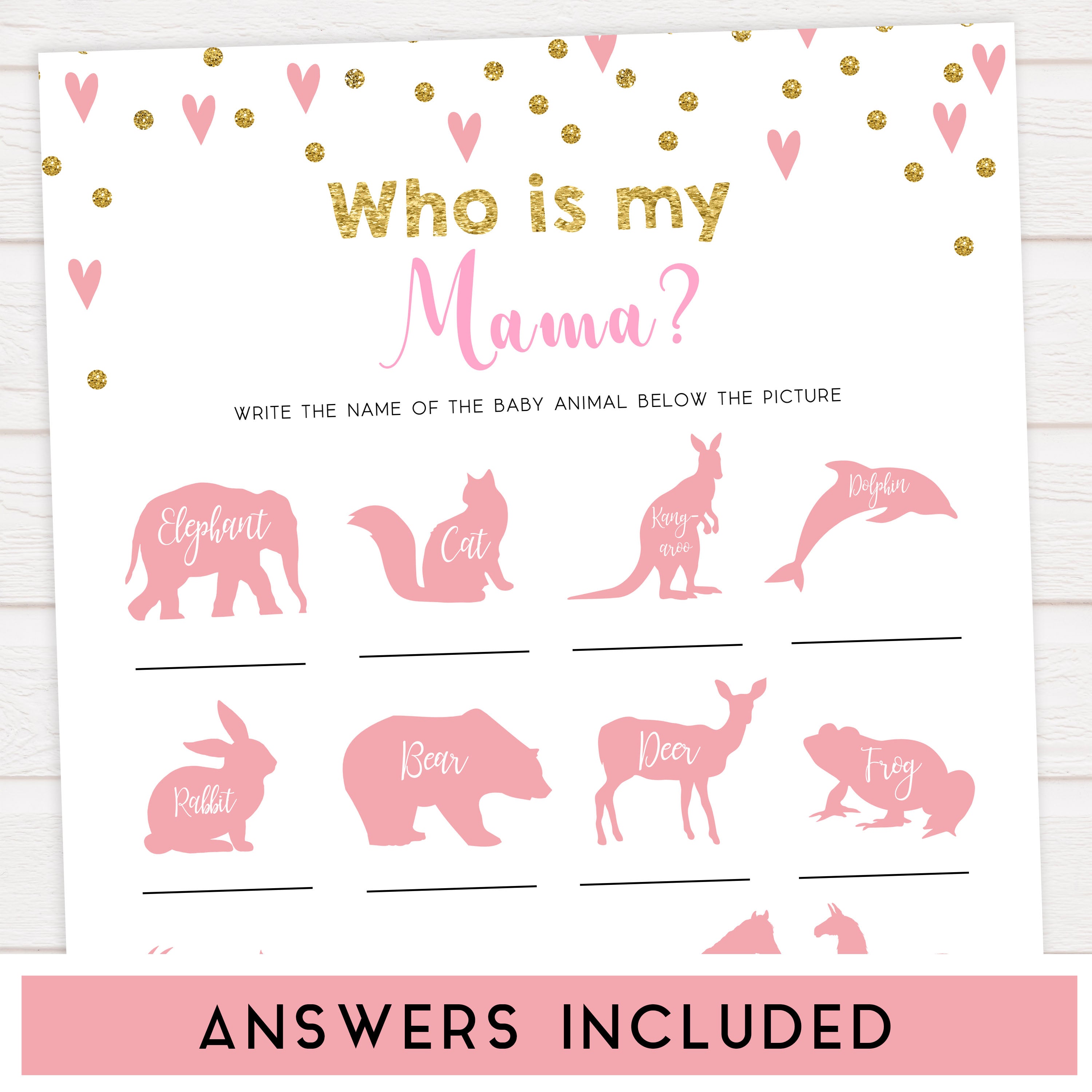 Small pink hearts baby game, who is my mama game, fun baby games, top baby games, printable baby games, girl baby games, pink baby shower, 10 best baby games