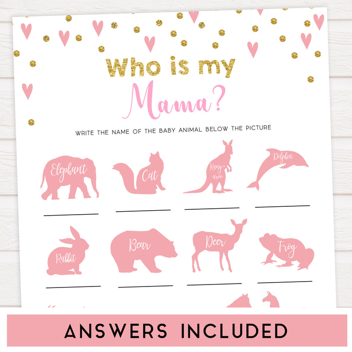Small pink hearts baby game, who is my mama game, fun baby games, top baby games, printable baby games, girl baby games, pink baby shower, 10 best baby games