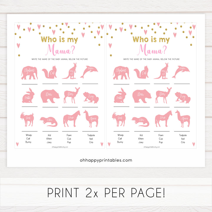 Small pink hearts baby game, who is my mama game, fun baby games, top baby games, printable baby games, girl baby games, pink baby shower, 10 best baby games