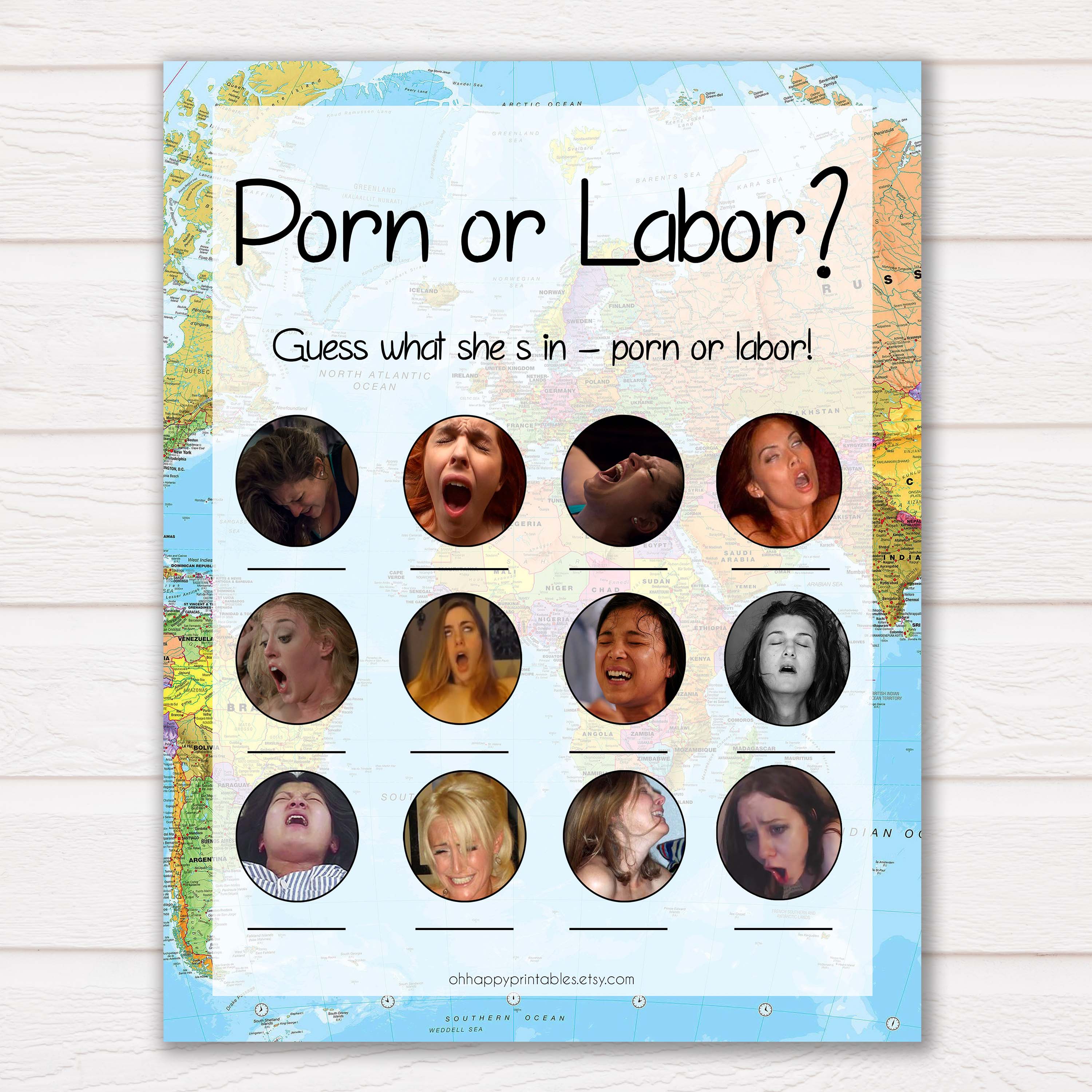 Porn or Labour Game travel adventure, porn or labour baby shower games, baby shower games, funny baby shower games