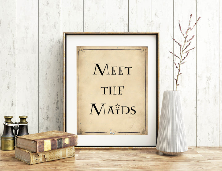 meet the maids bridal signs, meet the maids, Printable bridal shower signs, Harry Potter bridal shower decor, Harry Potter bridal shower decor ideas, fun bridal shower decor, bridal shower game ideas, Harry Potter bridal shower ideas