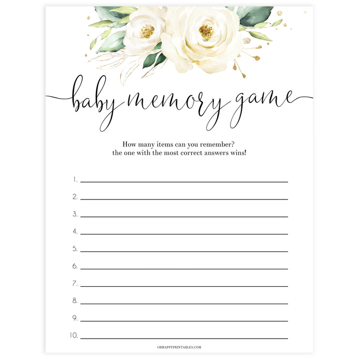 baby shower memory game, Printable baby shower games, shite floral baby games, baby shower games, fun baby shower ideas, top baby shower ideas, floral baby shower, baby shower games, fun floral baby shower ideas