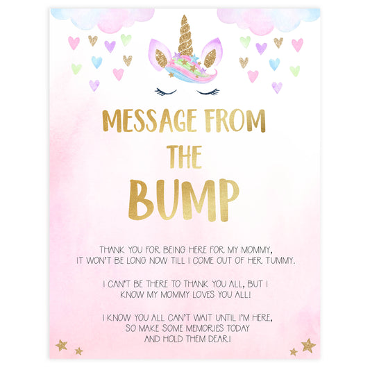 message from the bump baby game, Printable baby shower games, unicorn baby games, baby shower games, fun baby shower ideas, top baby shower ideas, unicorn baby shower, baby shower games, fun unicorn baby shower ideas