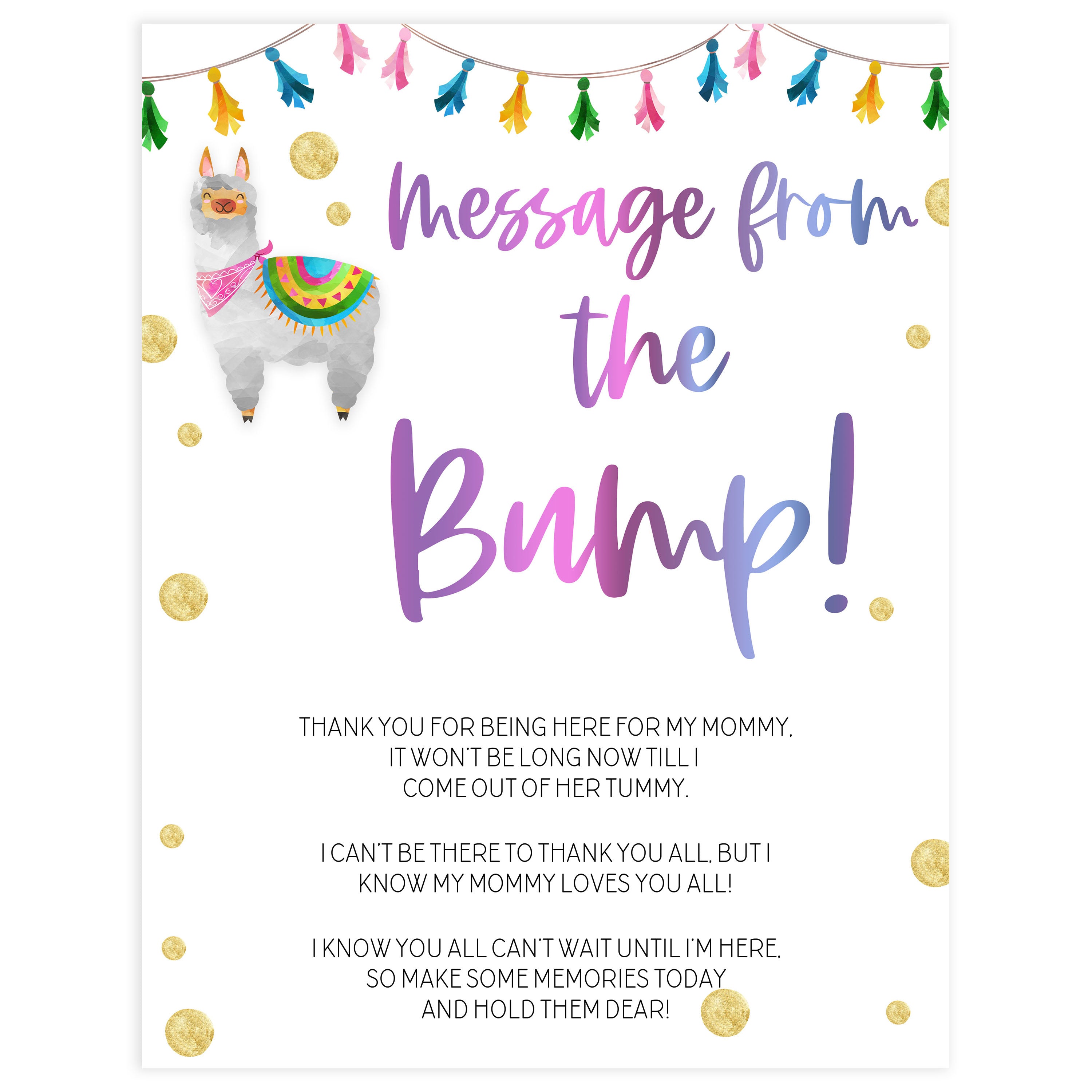 message from the bump game, Printable baby shower games, llama fiesta fun baby games, baby shower games, fun baby shower ideas, top baby shower ideas, Llama fiesta shower baby shower, fiesta baby shower ideas