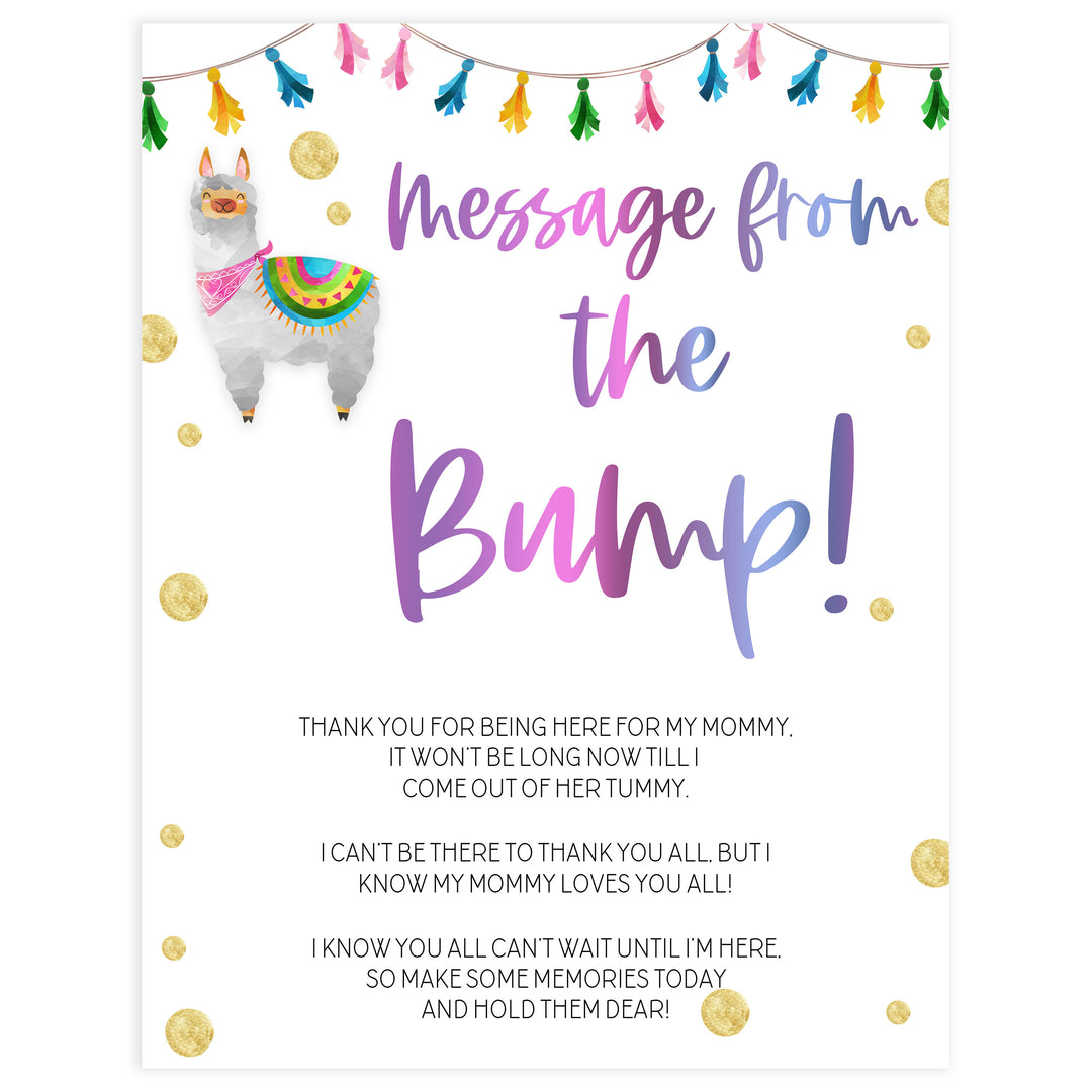 message from the bump game, Printable baby shower games, llama fiesta fun baby games, baby shower games, fun baby shower ideas, top baby shower ideas, Llama fiesta shower baby shower, fiesta baby shower ideas