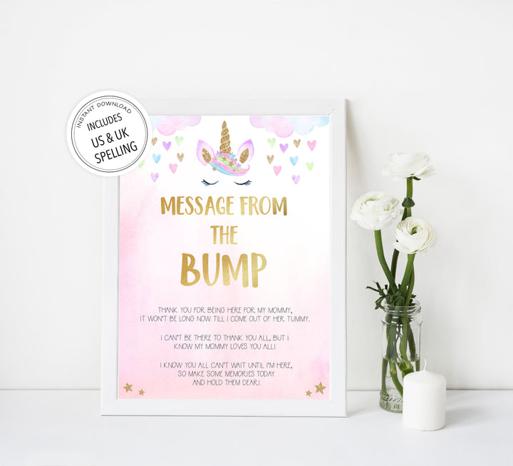 message from the bump baby game, Printable baby shower games, unicorn baby games, baby shower games, fun baby shower ideas, top baby shower ideas, unicorn baby shower, baby shower games, fun unicorn baby shower ideas