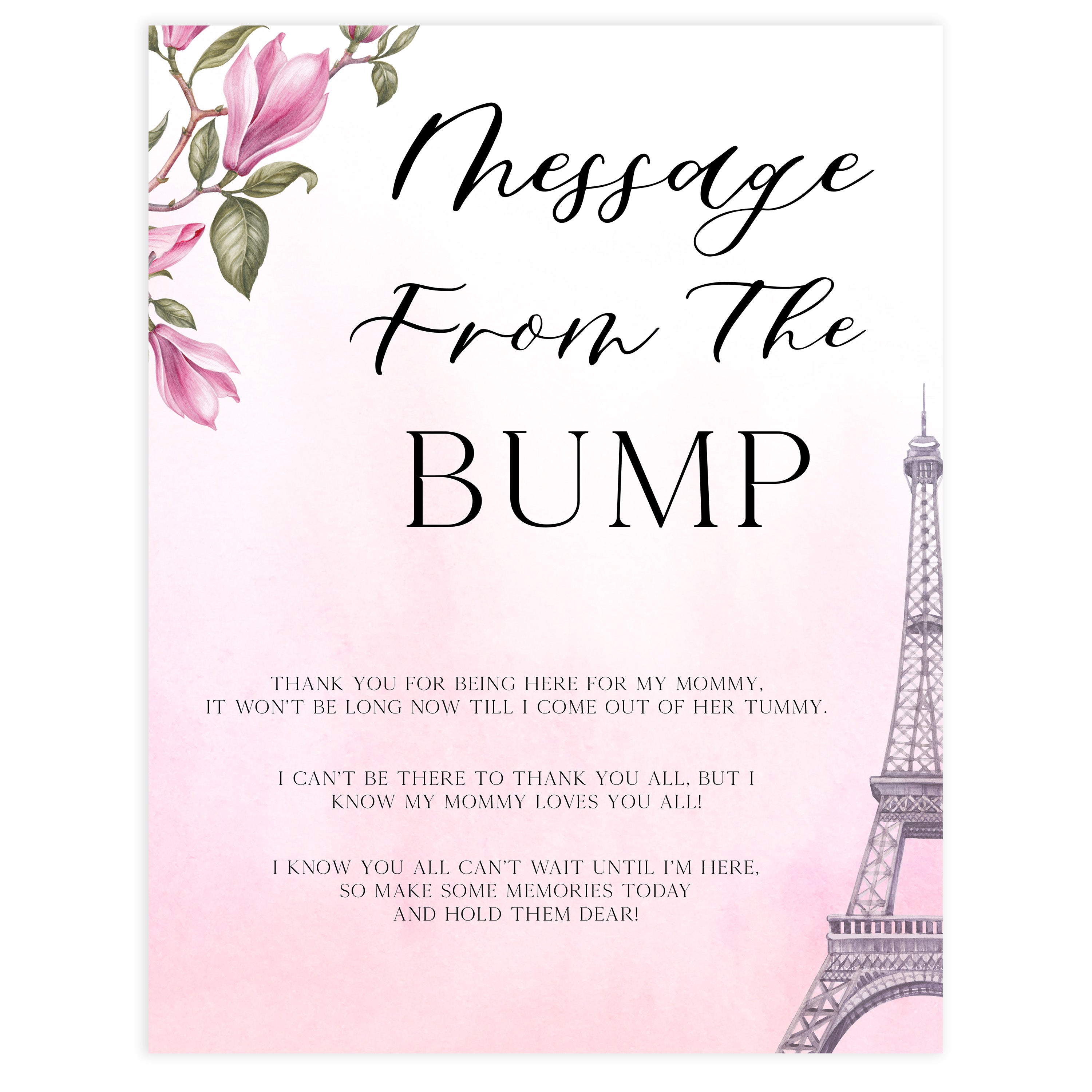 message from the bump baby game, Paris baby shower games, printable baby shower games, Parisian baby shower games, fun baby shower games