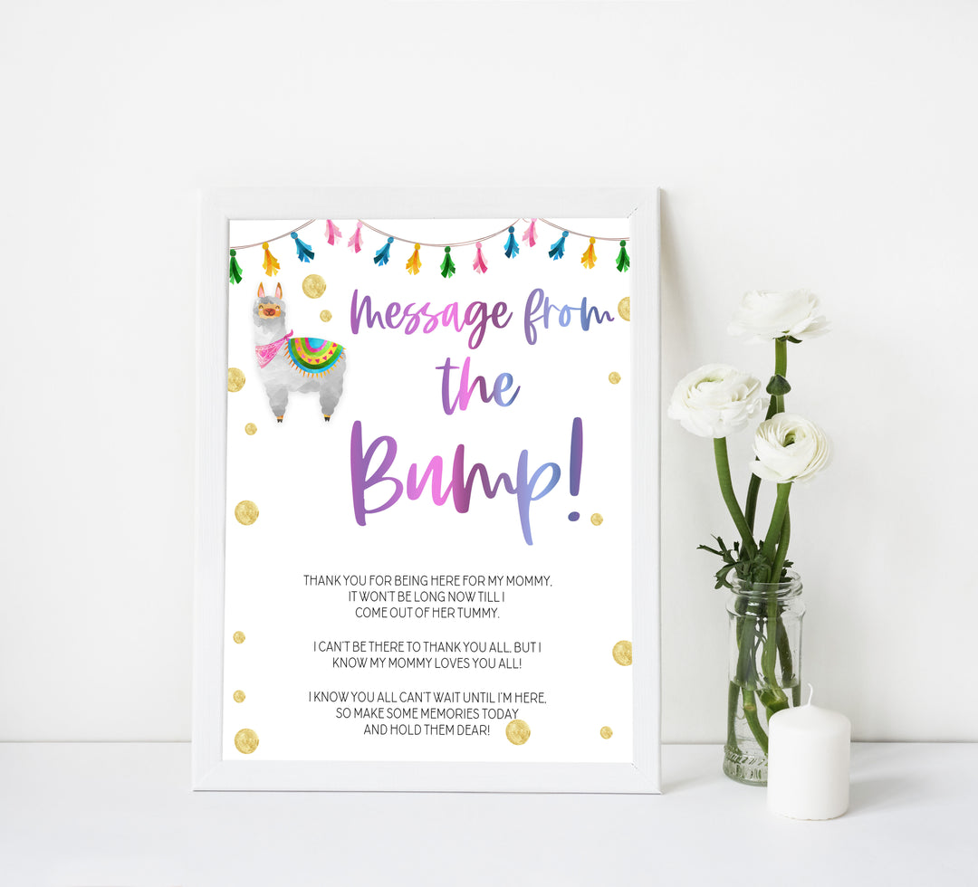 message from the bump game, Printable baby shower games, llama fiesta fun baby games, baby shower games, fun baby shower ideas, top baby shower ideas, Llama fiesta shower baby shower, fiesta baby shower ideas
