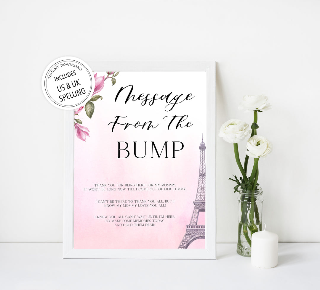 message from the bump baby game, Paris baby shower games, printable baby shower games, Parisian baby shower games, fun baby shower games