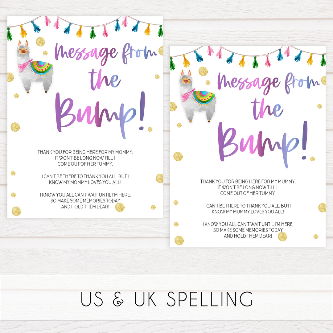 message from the bump game, Printable baby shower games, llama fiesta fun baby games, baby shower games, fun baby shower ideas, top baby shower ideas, Llama fiesta shower baby shower, fiesta baby shower ideas