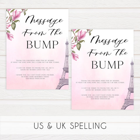 message from the bump baby game, Paris baby shower games, printable baby shower games, Parisian baby shower games, fun baby shower games