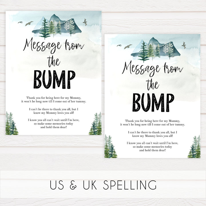 message from the bump sign, Printable baby shower games, adventure awaits baby games, baby shower games, fun baby shower ideas, top baby shower ideas, adventure awaits baby shower, baby shower games, fun adventure baby shower ideas