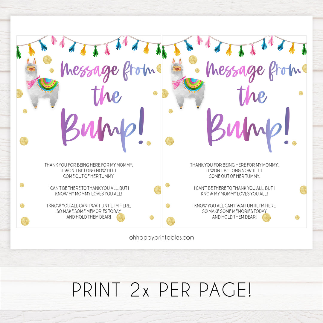 message from the bump game, Printable baby shower games, llama fiesta fun baby games, baby shower games, fun baby shower ideas, top baby shower ideas, Llama fiesta shower baby shower, fiesta baby shower ideas