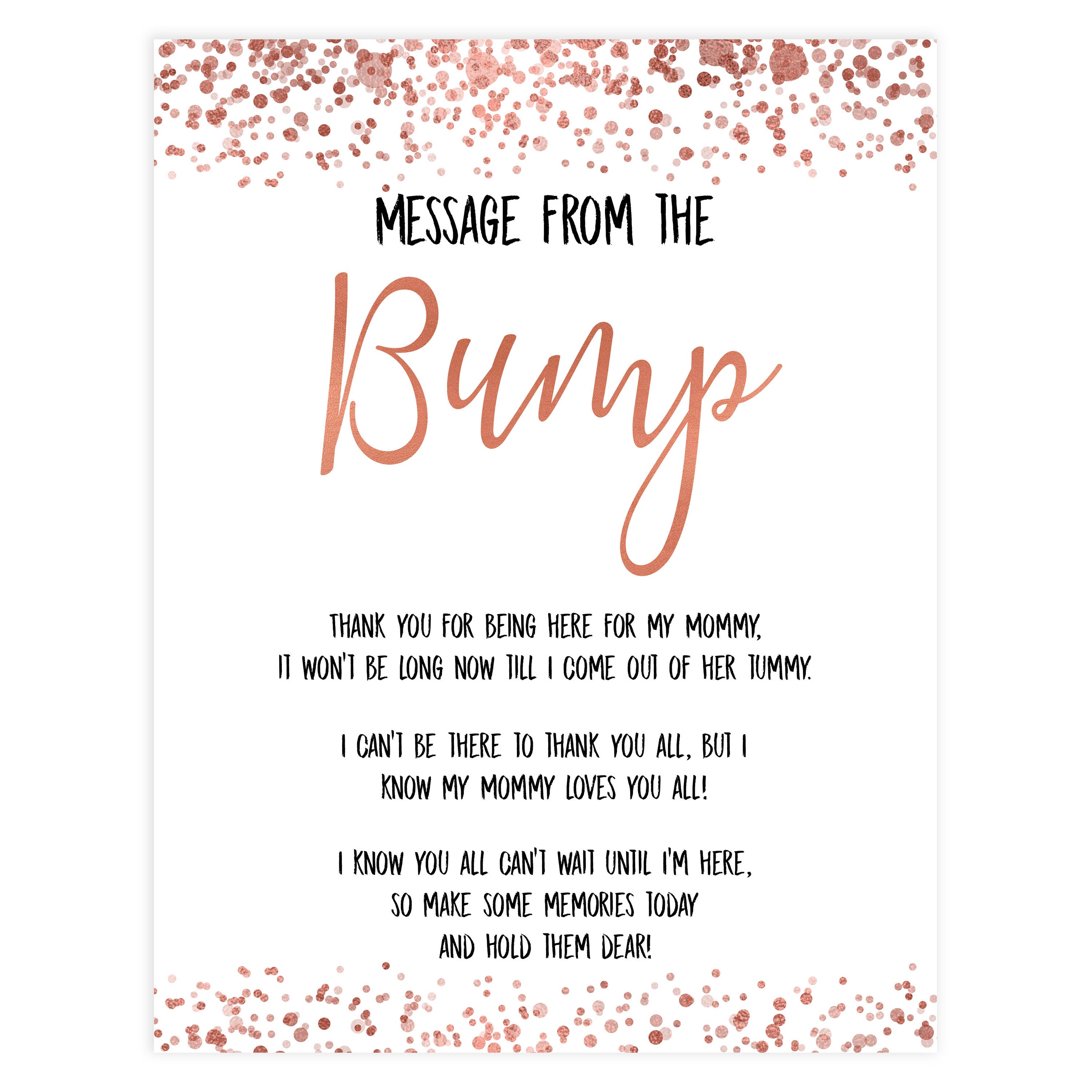 Bubby Message A Message From The Bump - Rose Gold Printable Baby Games ...