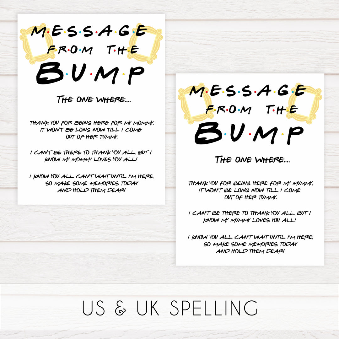 Message from the bump, baby message, Printable baby shower games, friends fun baby games, baby shower games, fun baby shower ideas, top baby shower ideas, friends baby shower, friends baby shower ideas