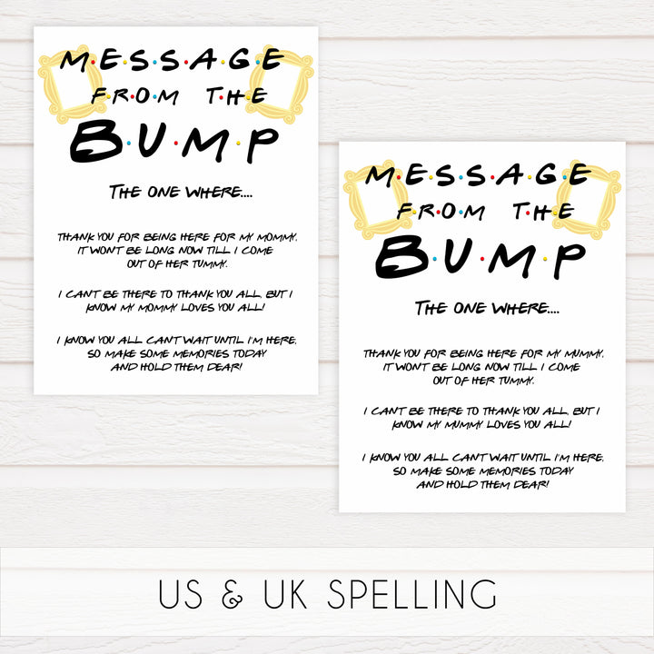 Message from the bump, baby message, Printable baby shower games, friends fun baby games, baby shower games, fun baby shower ideas, top baby shower ideas, friends baby shower, friends baby shower ideas