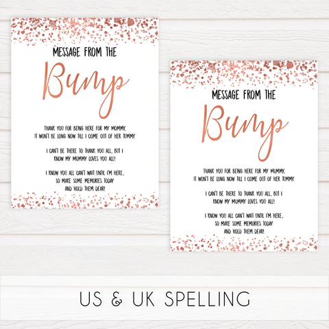 message from the bump game, Printable baby shower games, rose gold fun baby games, baby shower games, fun baby shower ideas, top baby shower ideas, blush baby shower, rose gold baby shower ideas