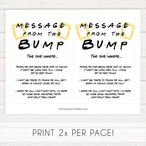 Message from the bump, baby message, Printable baby shower games, friends fun baby games, baby shower games, fun baby shower ideas, top baby shower ideas, friends baby shower, friends baby shower ideas