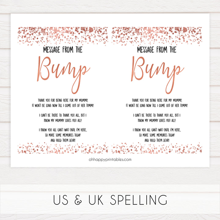 message from the bump game, Printable baby shower games, rose gold fun baby games, baby shower games, fun baby shower ideas, top baby shower ideas, blush baby shower, rose gold baby shower ideas