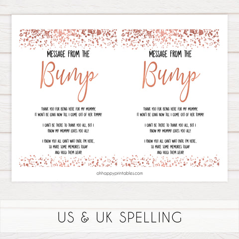 message from the bump game, Printable baby shower games, rose gold fun baby games, baby shower games, fun baby shower ideas, top baby shower ideas, blush baby shower, rose gold baby shower ideas