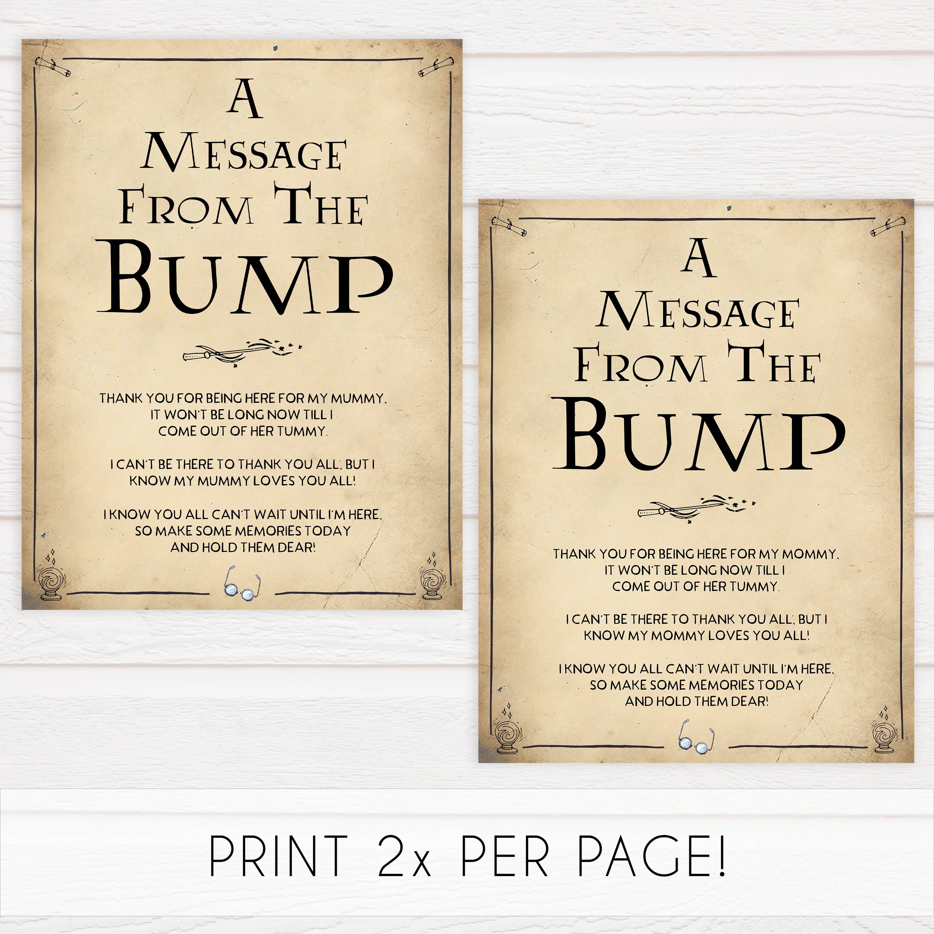 Message From the Bump Baby Sign, Wizard baby shower games, printable baby shower games, Harry Potter baby games, Harry Potter baby shower, fun baby shower games,  fun baby ideas