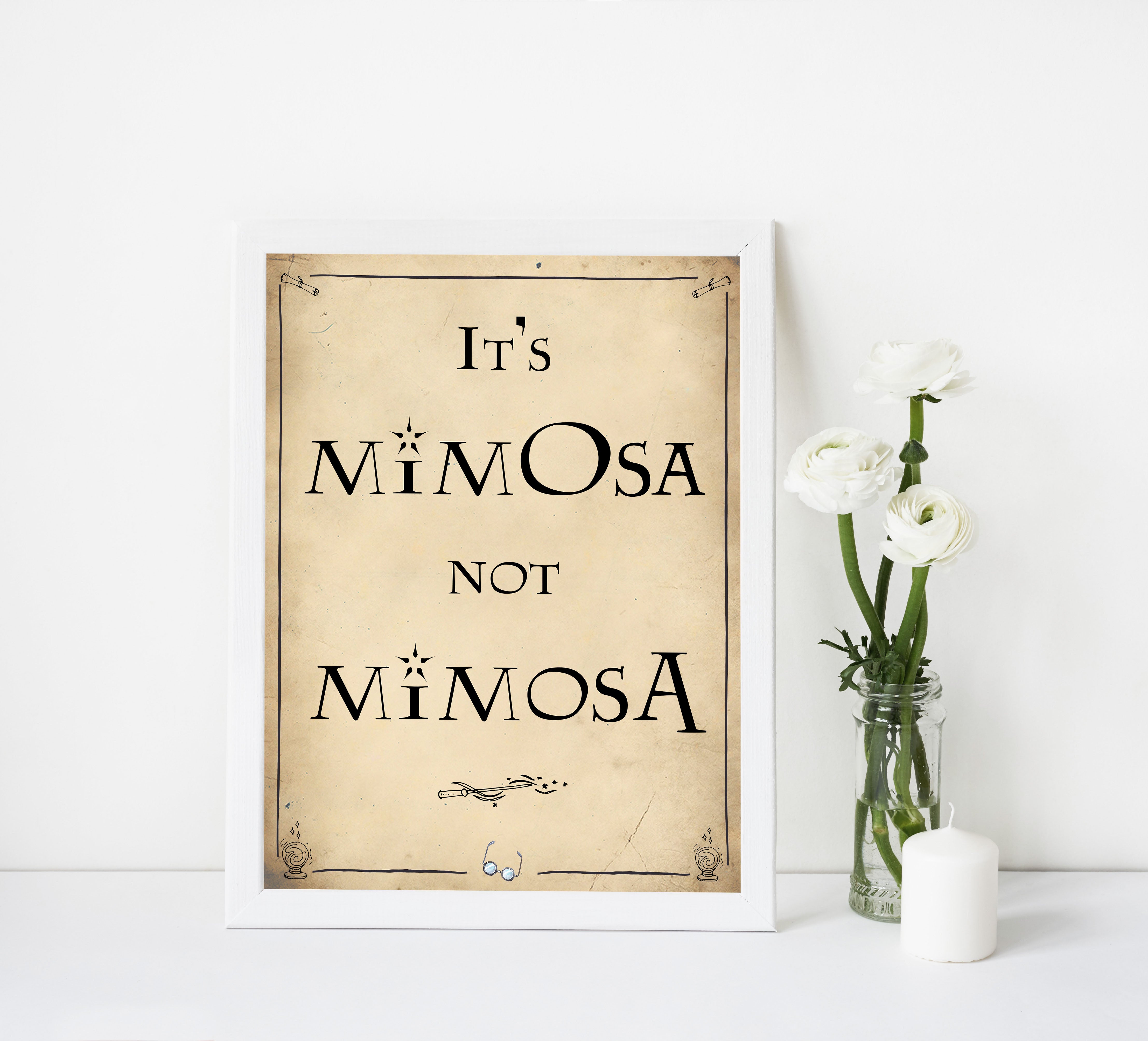 mimosa bridal table signs, Printable bridal shower signs, Harry Potter bridal shower decor, Harry Potter bridal shower decor ideas, fun bridal shower decor, bridal shower game ideas, Harry Potter bridal shower ideas