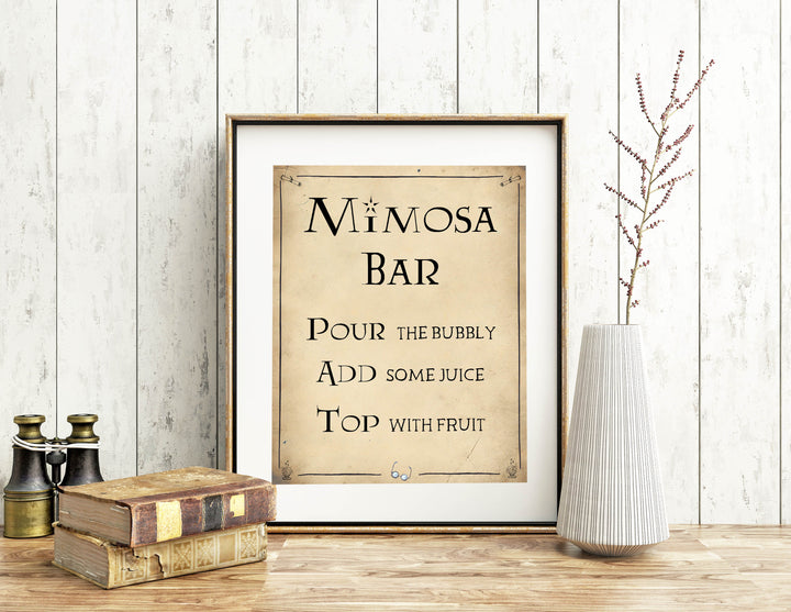 mimosa bridal table signs, Printable bridal shower signs, Harry Potter bridal shower decor, Harry Potter bridal shower decor ideas, fun bridal shower decor, bridal shower game ideas, Harry Potter bridal shower ideas