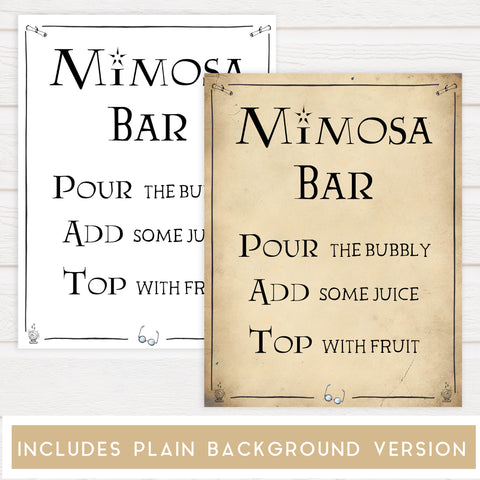 mimosa bridal table signs, Printable bridal shower signs, Harry Potter bridal shower decor, Harry Potter bridal shower decor ideas, fun bridal shower decor, bridal shower game ideas, Harry Potter bridal shower ideas