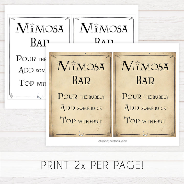mimosa bridal table signs, Printable bridal shower signs, Harry Potter bridal shower decor, Harry Potter bridal shower decor ideas, fun bridal shower decor, bridal shower game ideas, Harry Potter bridal shower ideas