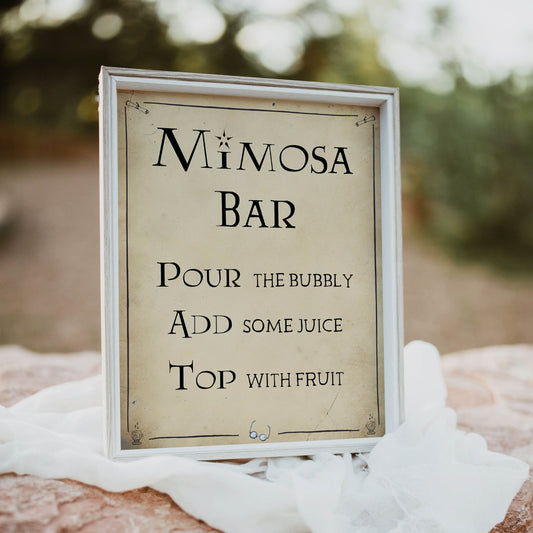 mimosa bridal table signs, Printable bridal shower signs, Harry Potter bridal shower decor, Harry Potter bridal shower decor ideas, fun bridal shower decor, bridal shower game ideas, Harry Potter bridal shower ideas