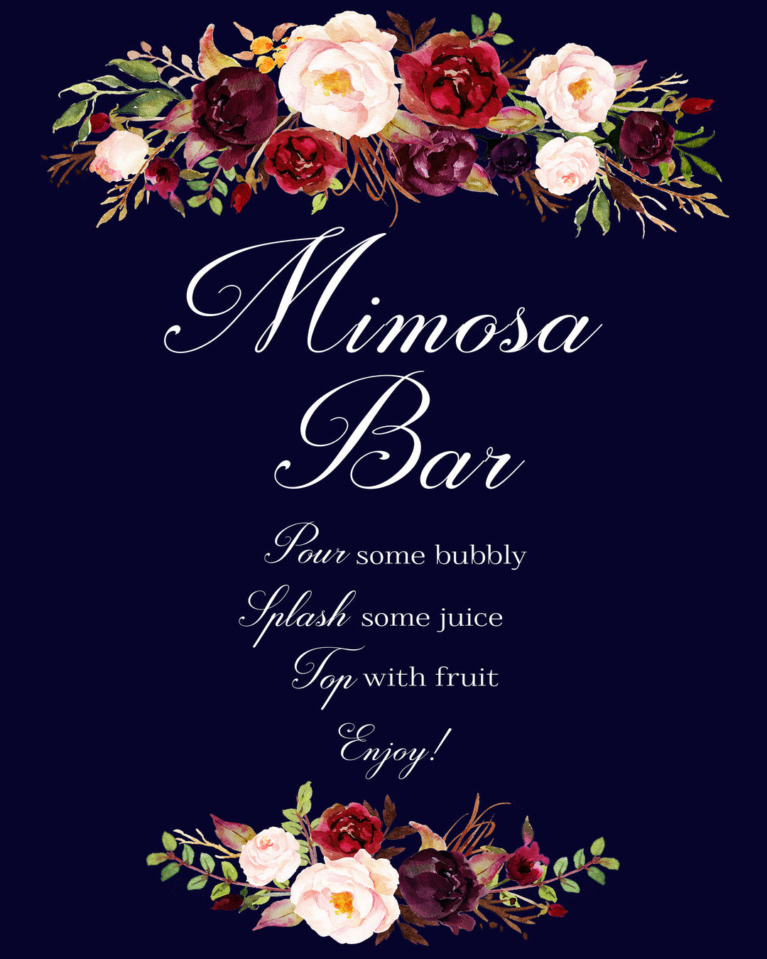 Mimosa Bar wedding sign marsala floral design printable