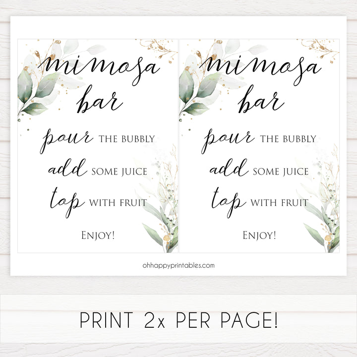 mimosa bridal sign, Printable bridal shower signs, greenery bridal shower decor, gold leaf bridal shower decor ideas, fun bridal shower decor, bridal shower game ideas, greenery bridal shower ideas