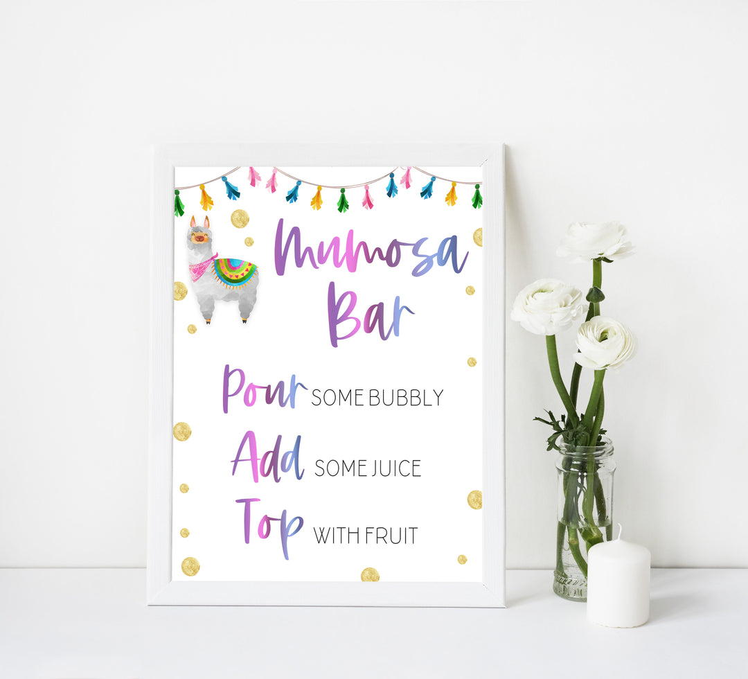 momosa baby table sign, Llama fiesta baby decor, printable baby table signs, printable baby decor, baby llama fiesta table signs, fun baby signs, baby llama fiesta fun baby table signs