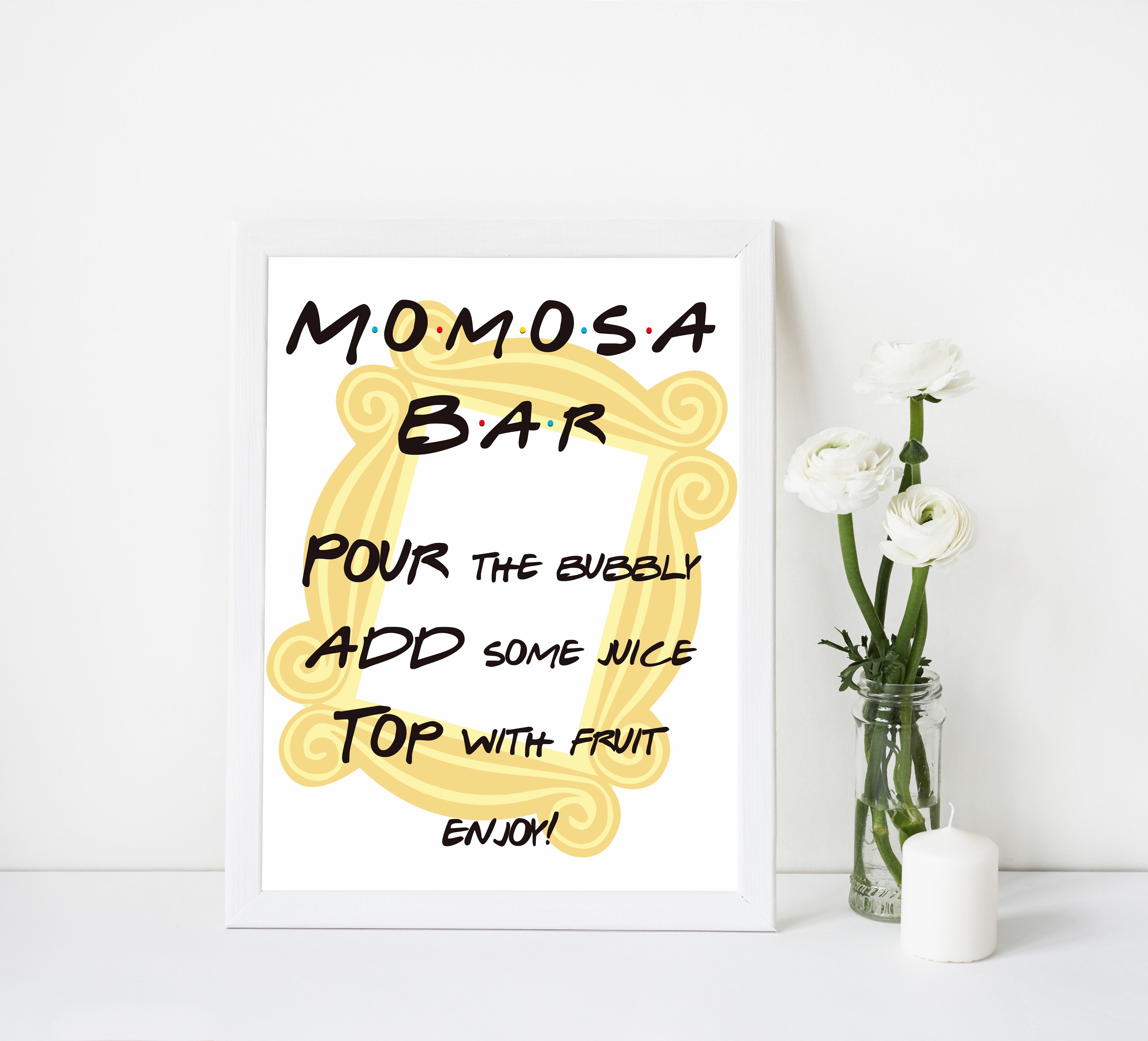 Momosa baby table sign, Friends baby decor, printable baby table signs, printable baby decor, friends table signs, fun baby signs, friends fun baby table signs