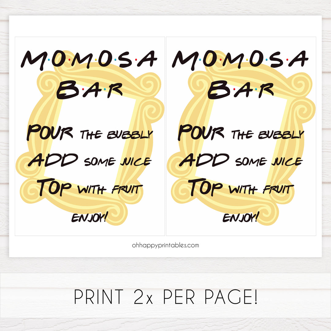 Momosa baby table sign, Friends baby decor, printable baby table signs, printable baby decor, friends table signs, fun baby signs, friends fun baby table signs