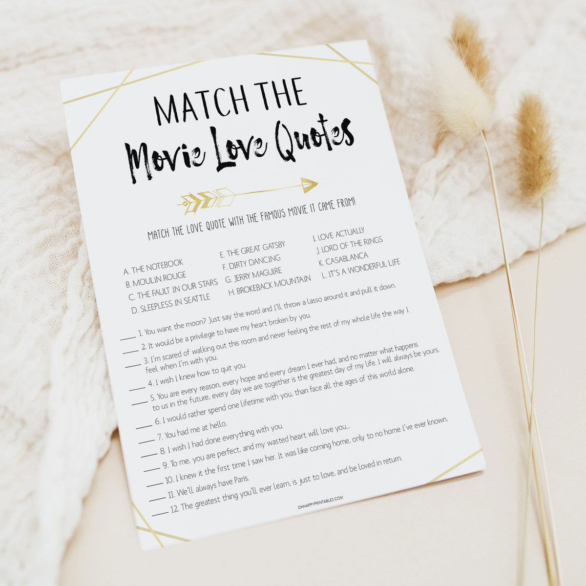 Match the Movie Love Quotes - Bride Tribe