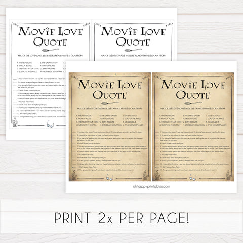 match the movie love quote game, movie love quote game, Printable bridal shower games, Harry potter bridal shower, Harry Potter bridal shower games, fun bridal shower games, bridal shower game ideas, Harry Potter bridal shower