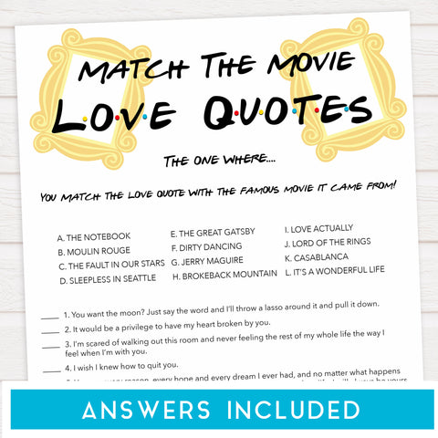 match the love quotes, Printable bridal shower games, friends bridal shower, friends bridal shower games, fun bridal shower games, bridal shower game ideas, friends bridal shower