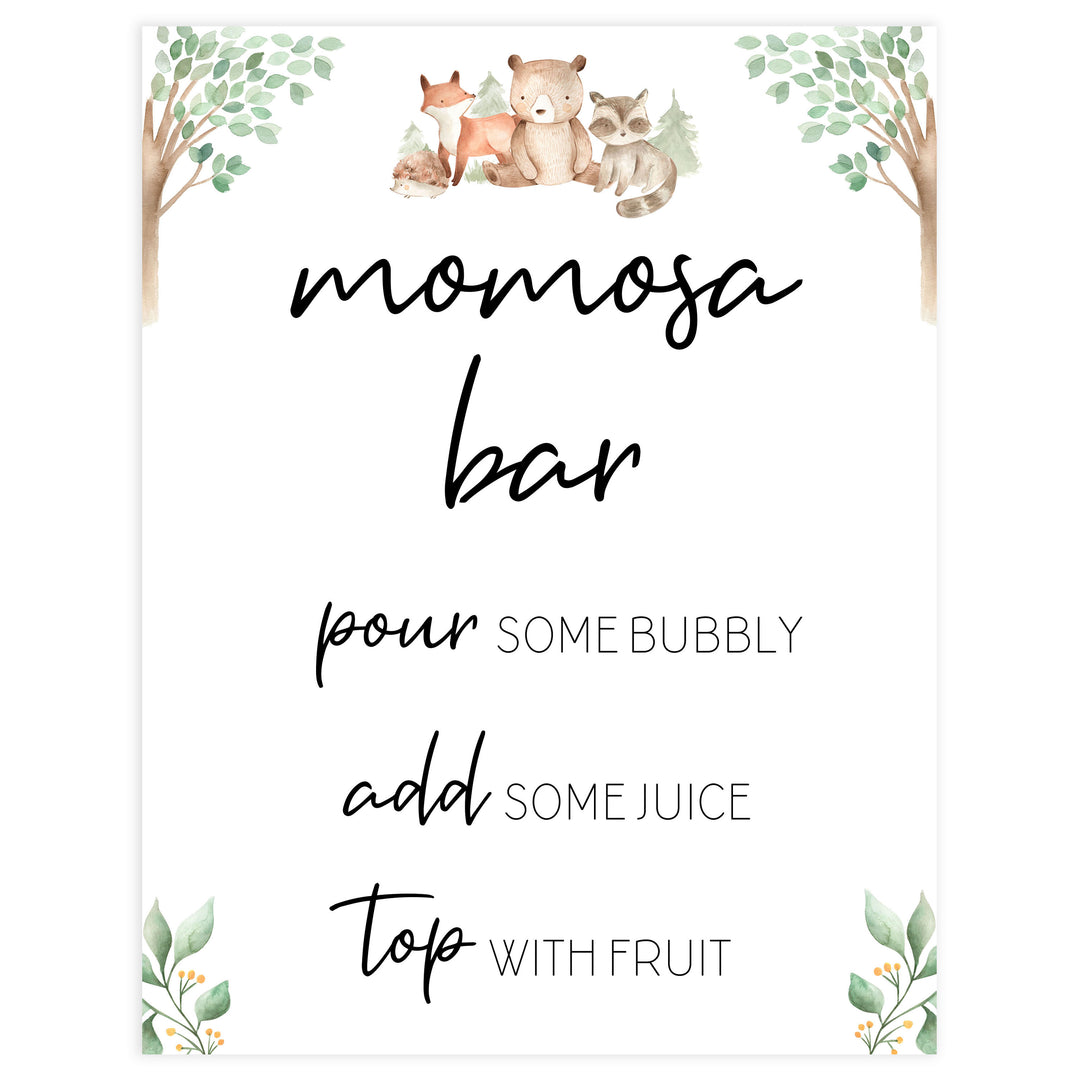 momosa baby table sign, Woodland animals baby decor, printable baby table signs, printable baby decor, baby woodland animals table signs, fun baby signs, baby woodland animals fun baby table signs