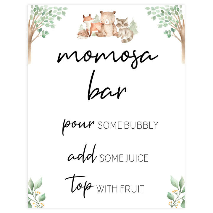 momosa baby table sign, Woodland animals baby decor, printable baby table signs, printable baby decor, baby woodland animals table signs, fun baby signs, baby woodland animals fun baby table signs