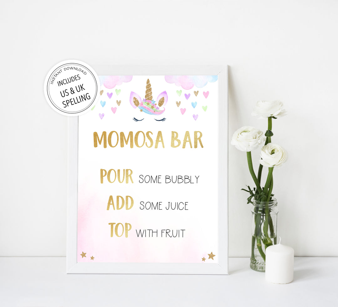 momosa baby shower table sign, Unicorn baby decor, printable baby table signs, printable baby decor, baby adventure table signs, fun baby signs, baby unicorn fun baby table signs